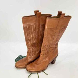 Cole Haan Tan Camel Dallon Heeled Woven Braided Leather Riding Western Boots